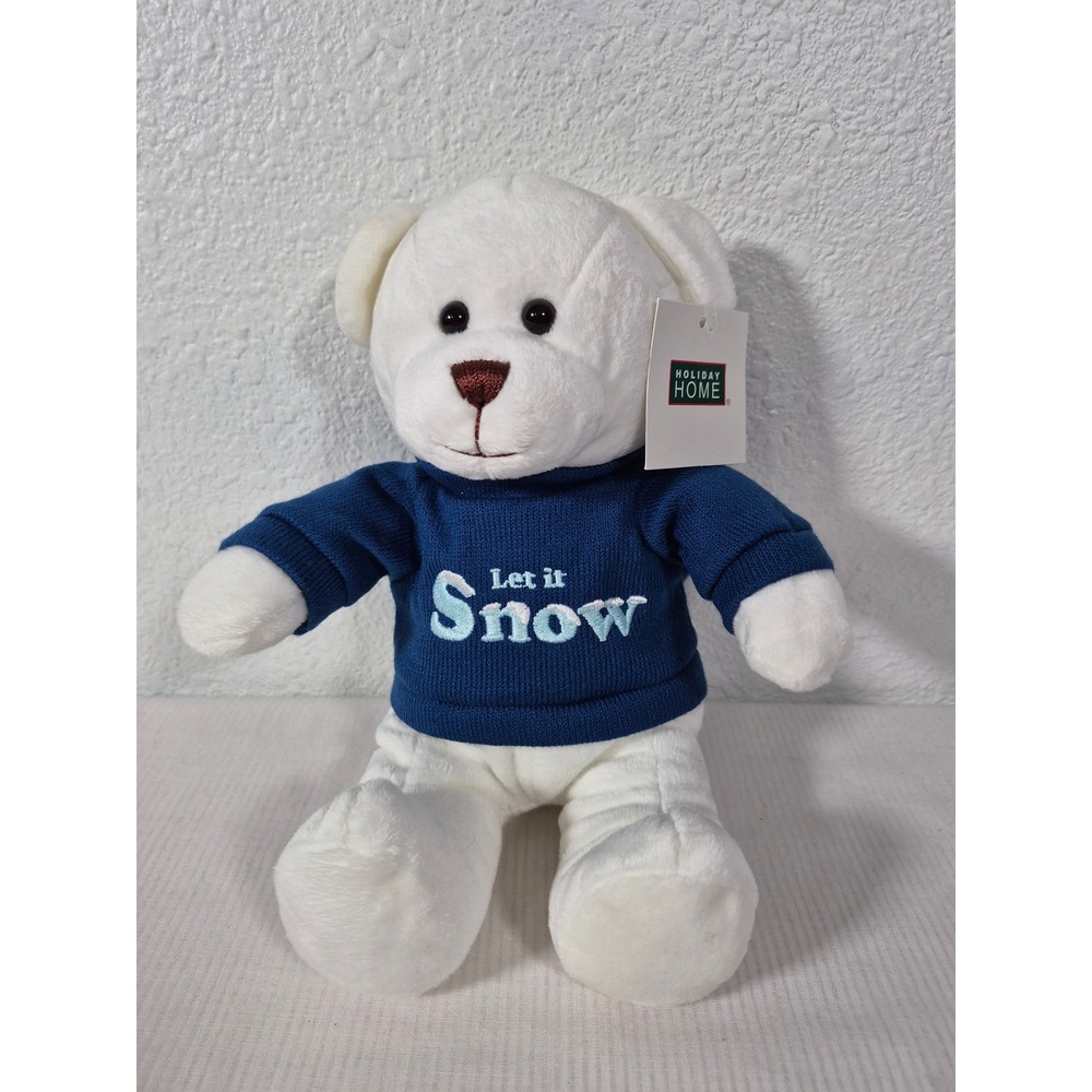 Caltoy White Plush Teddy Bear Let It Snow Blue Sweater Winter Stuffed Toy